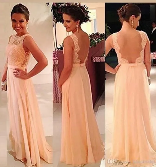 Special Offers 2018 hot Best Popular Bridesmaid Dresses Chiffon Floor Length Peach Color Backless Brides Maid Dress On Sale