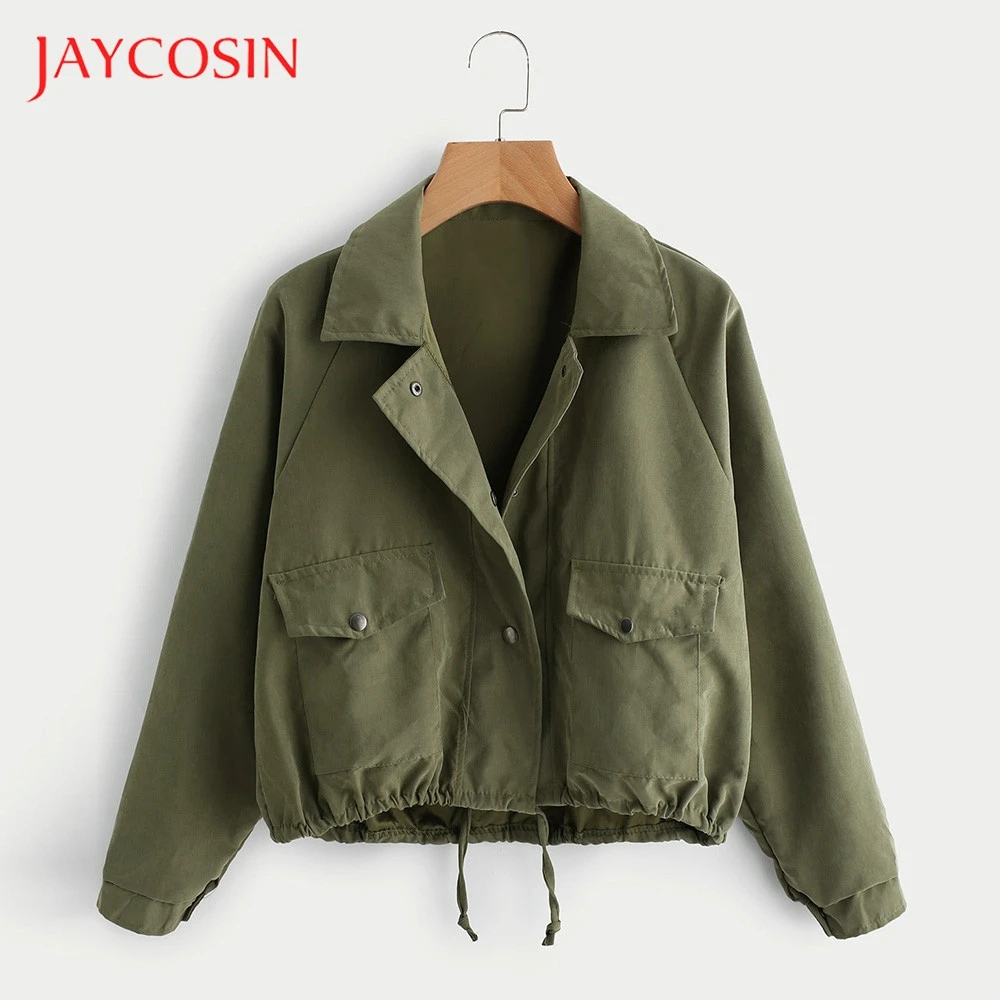 JAYCOSIN короткое пальто на пуговицах Женская Осенняя куртка с карманами однотонный