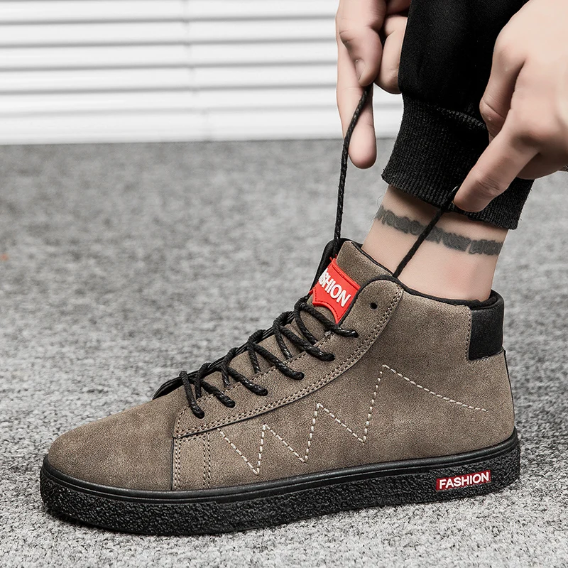 

LettBao New Autumn Fashion Vulcanize Shoes Men High Top Sneakers Lace Up Fashion Sneakers Men Soft Comfort Men Shoes Black Shoes