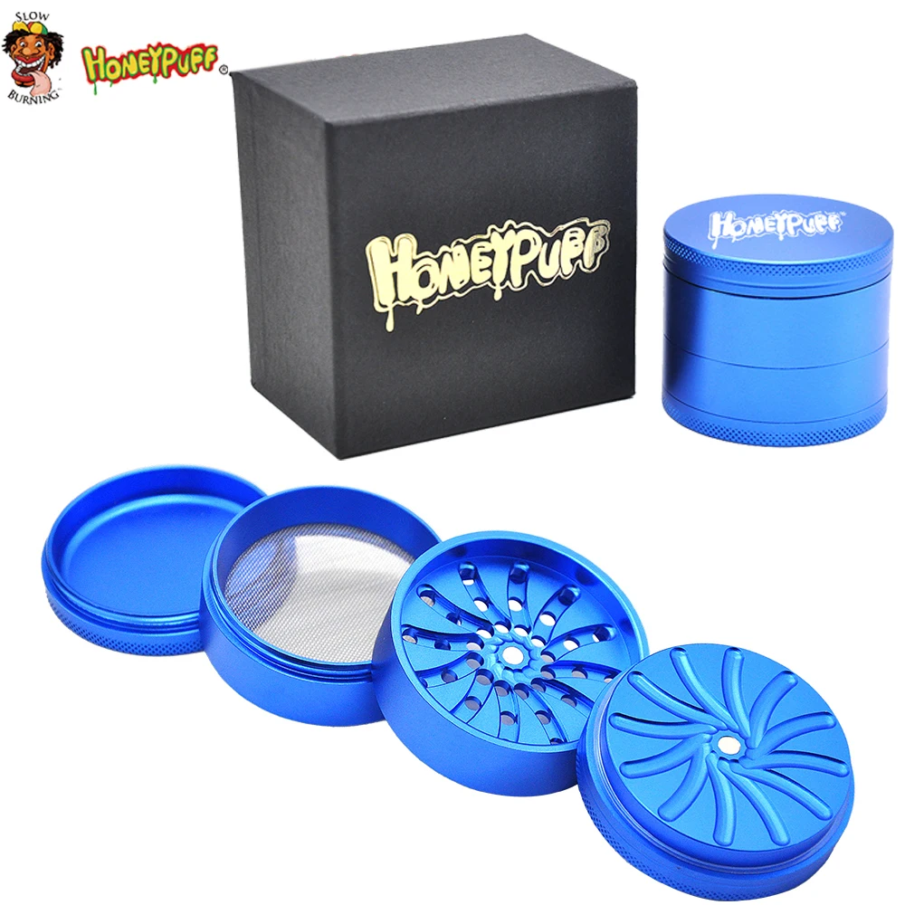 

HONEYPUFF 63 MM 4 Layers Aircraft Aluminum Herb Grinder With Groove Grinding Patented Teeth Spice Crusher Snuff Snorter Grinder