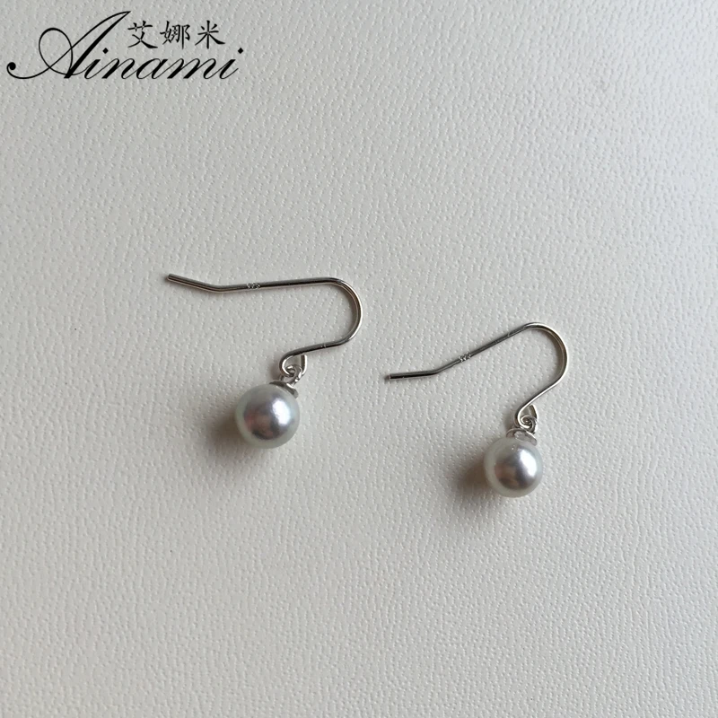 

[Ainami] Fine Pearl Jewelry Elegant grey Natural Akoya seawater Pearls Earrings 925 Sterling Silver Drop Earrings For Women