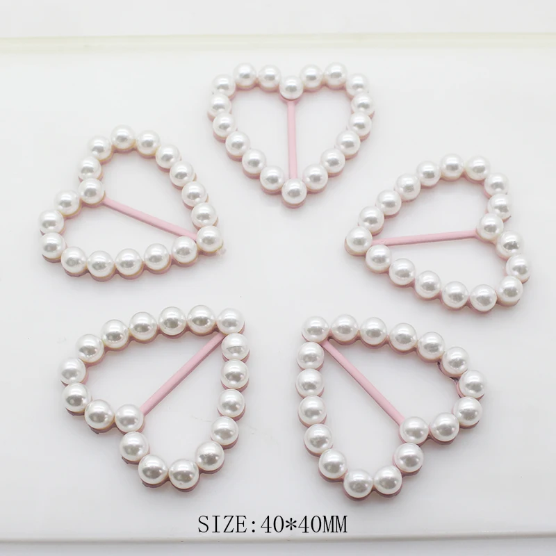 

5pcs/lot 40*40mm Heart-shaped Pearl Alloy Buttons DIY Clothes decoration buckle Wedding Decoration Embellishment Material