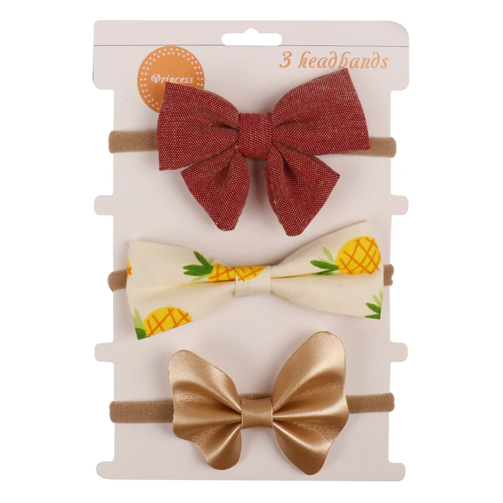 

3 Pcs/set Soft Leather Baby Headband Set Nylon Print Hair Bow Earband Solid Sweet Bebe Headwear Newborn Hair Accessories