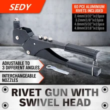 SEDY 360 Поворотный клепальный пистолет ручной светильник весовой клепальный пистолет набор 60 шт. слепой заклепки ручные инструменты сверхмощный для металла деревообработки