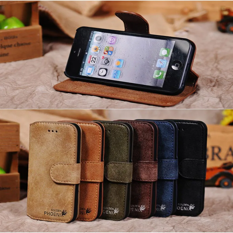 New Original Golden Phoneix Genuine Leather case Wallet up Stand Design Case for iPhone 5S
