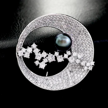 

Fashion Gold Silver Round Moon Brooch Crystal Jewelry For Women Pearl Brooches Rhinestone Scarf Brooch Pins Bouquet Wedding Gift