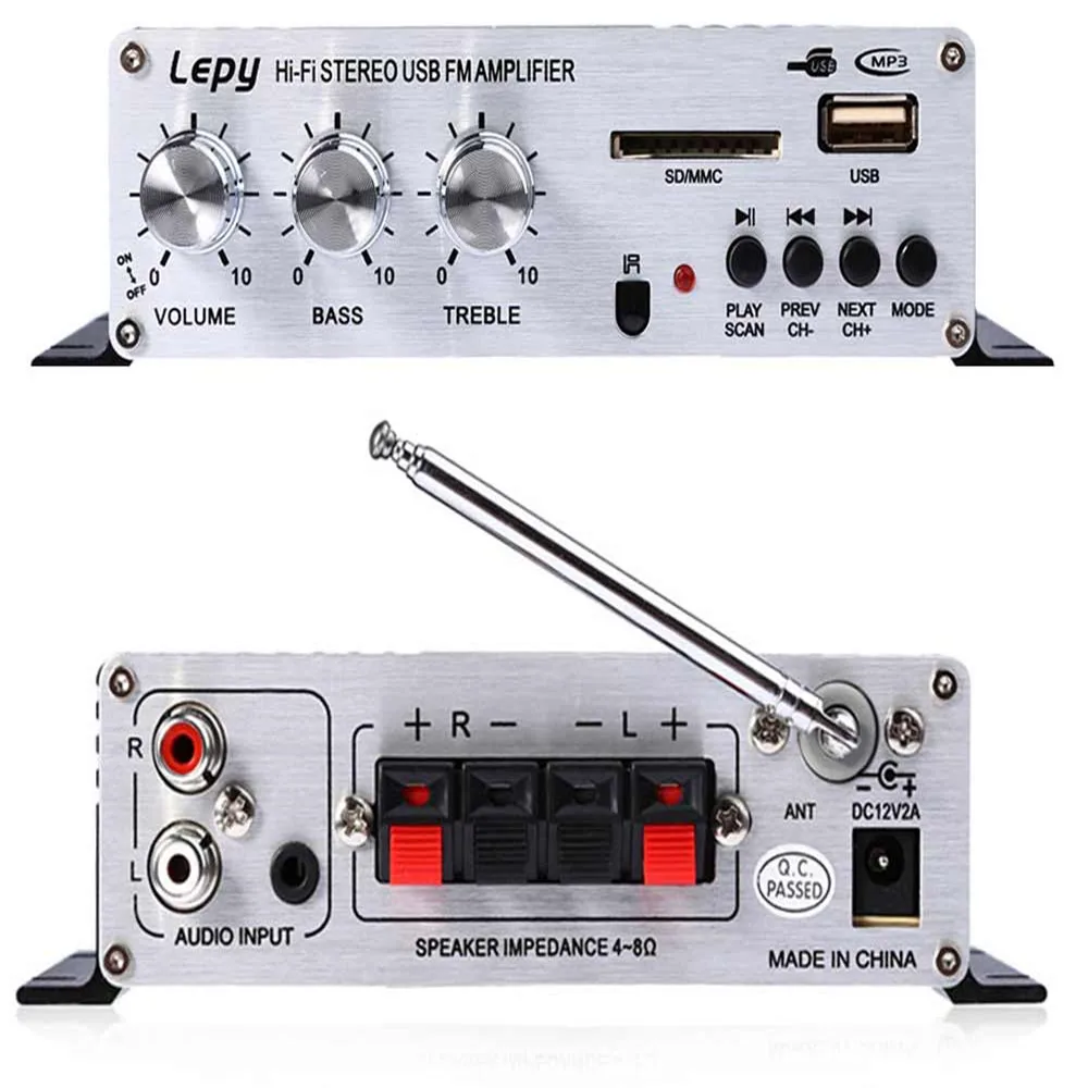 

Lepy Mini USB SD FM HiFi Stereo 2- Channels Audio Amplifier
