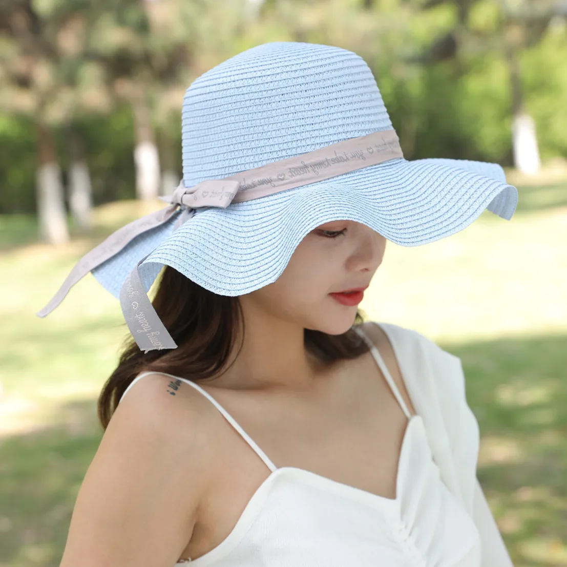 

2019 summer straw hat women big wide brim beach hat sun hat foldable sun block UV protection panama hat bone chapeu feminino