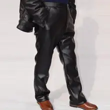 Мужские кожаные брюки, мужские плюс бархатные уплотненные с высокой талией свободные прямые ветрозащитные водонепроницаемые мужские мотоциклетные кожаные брюки