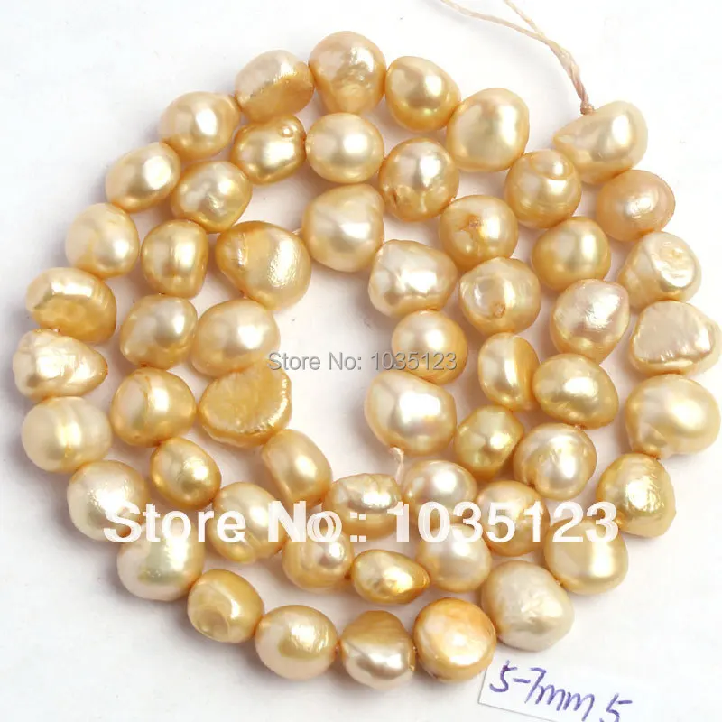 

Free Shipping 5-7mm Pretty Light Yellow Natural Freshwater Pearl Freeform Loose Beads Strand 14" W172