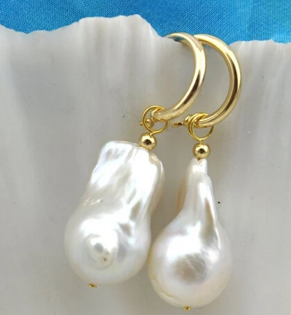 

xiuli 00385 baroque white reborn keshi pearl dangle earring 14KGP-20 hook