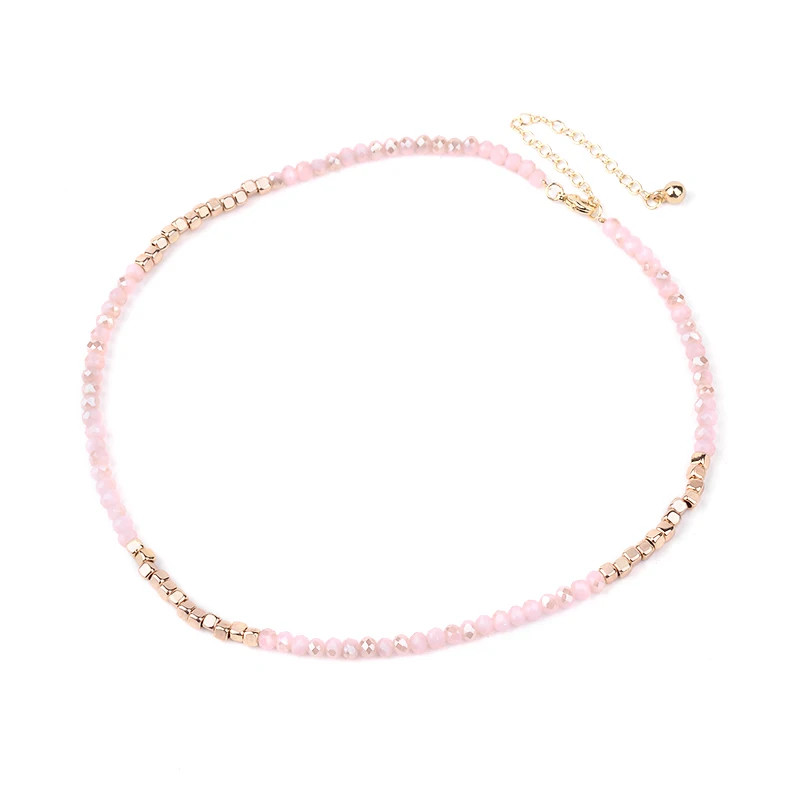 8-Rose Pink Gold BOJIU, 13 цветов, Крошечные Хрустальные акриловые бусины, колье, ожерелье s для женщин, золото, серебро, синий, белый, бисерное массивное ожерелье NK1077 - Окраска металла: 8-Rose Pink Gold