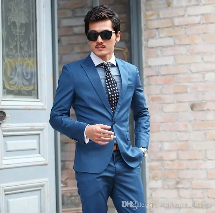 2017 Latest Coat Pant Designs Light Blue Wedding Suit for