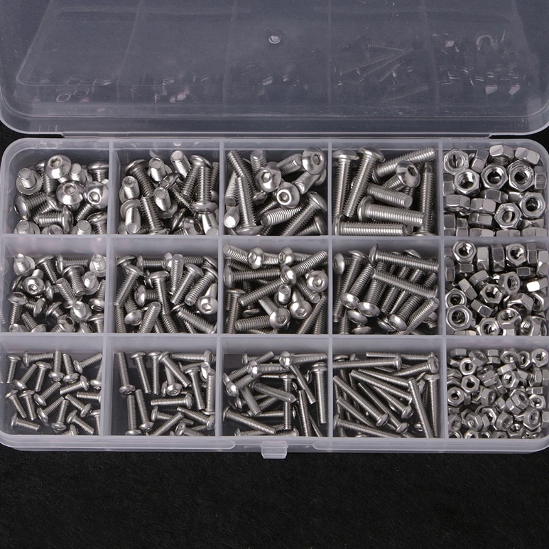 

440PCS Hex Socket Screws Stainless Steel Button Head Bolts Nuts Kit Set