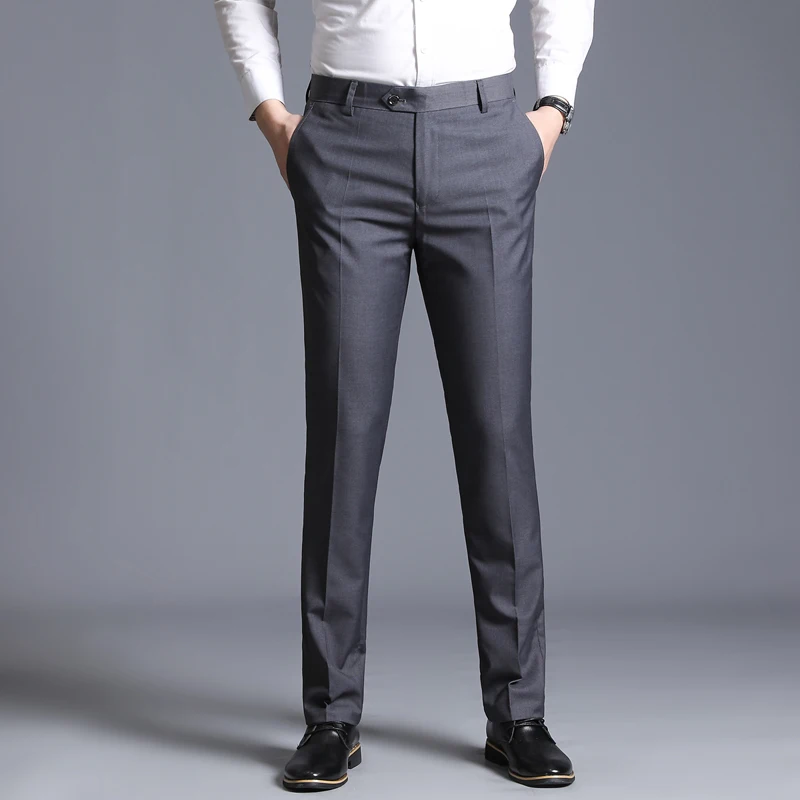  New Boutique Fashion Solid Color Mens Casual Business Suit Pants Male Thin Trousers Groom Wedding D