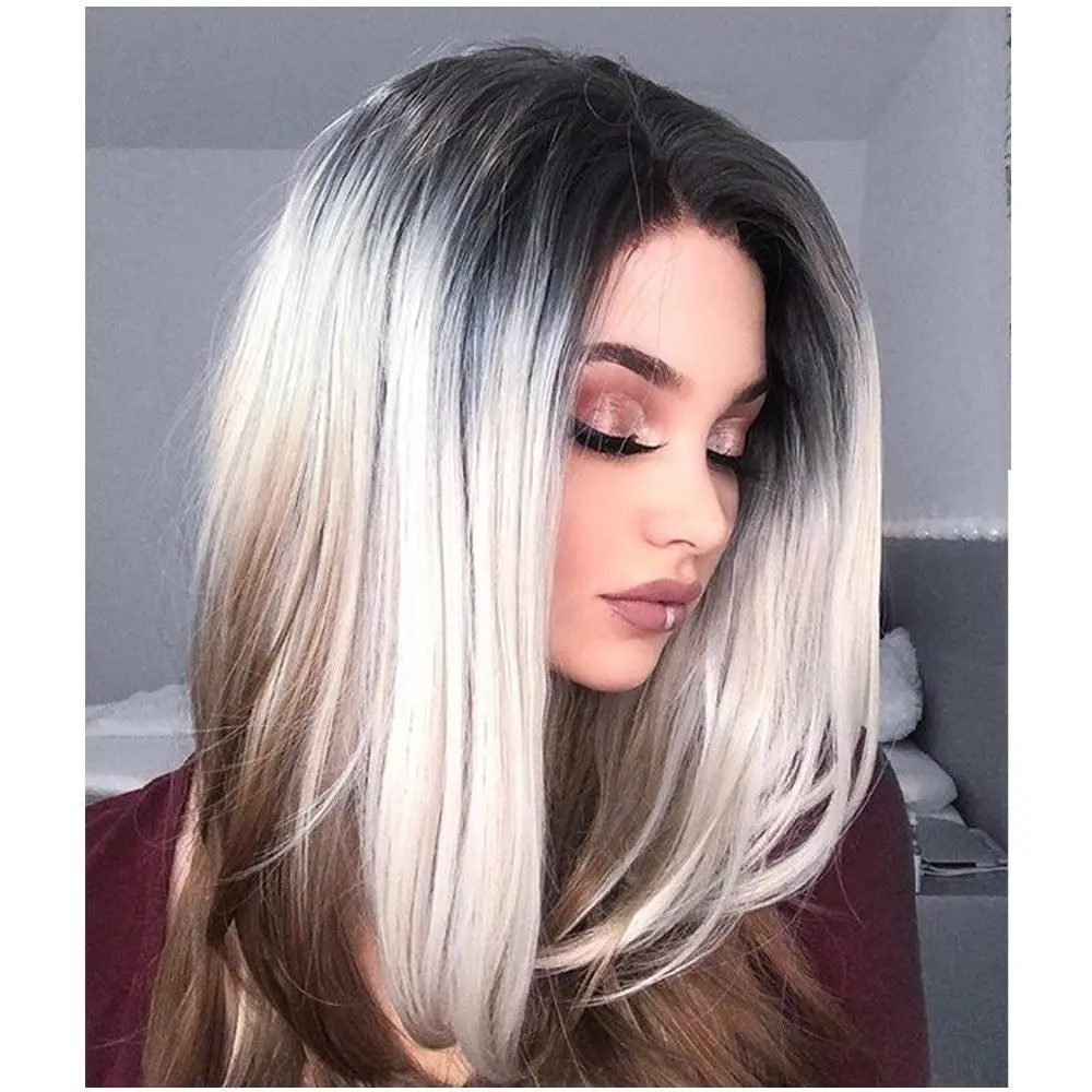 Thefounf Fashion Women Ombre Blonde Short Straight Bob Hair Wigs