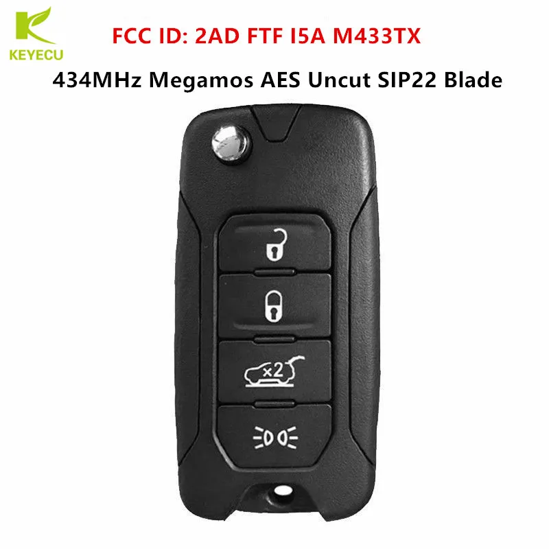 

KEYECU Replacement Flip Remote Key FOB 433.92MHz ID48 Chip for Jeep Renegade 2015-2018 for Fiat 500X 2016 - 2019 2ADFTFI5AM433TX