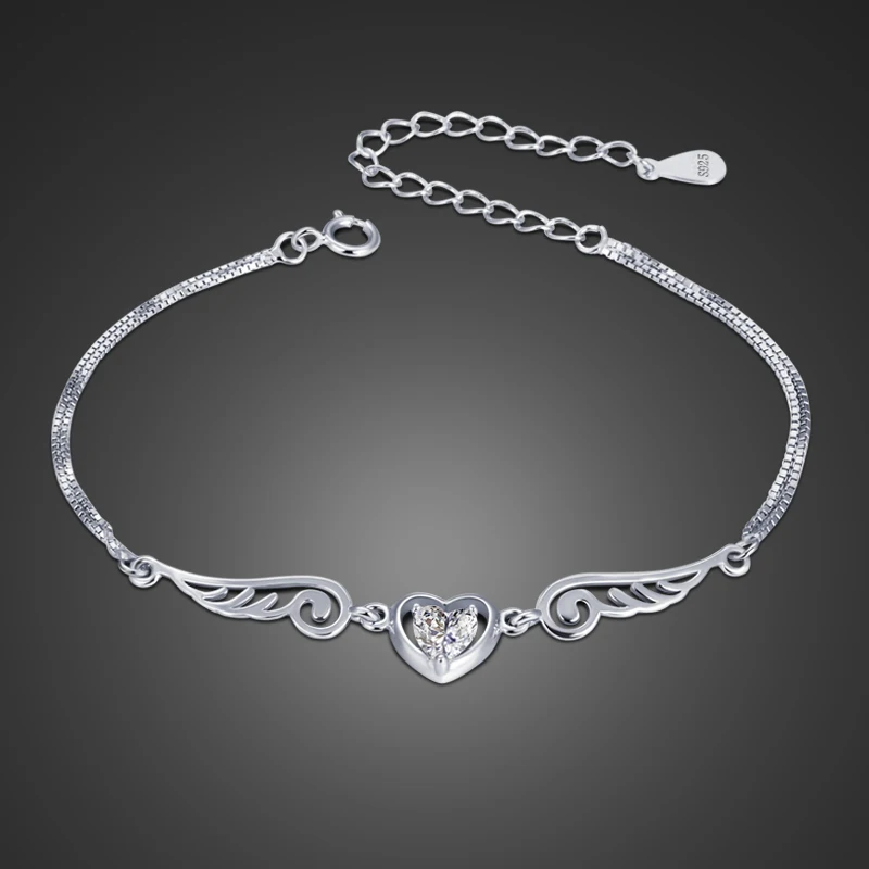 Angel Wings циркон браслет стерлингового серебра 925 регулируемые браслеты с кулоном в форме бесконечности для женщин и девочек модные украшения