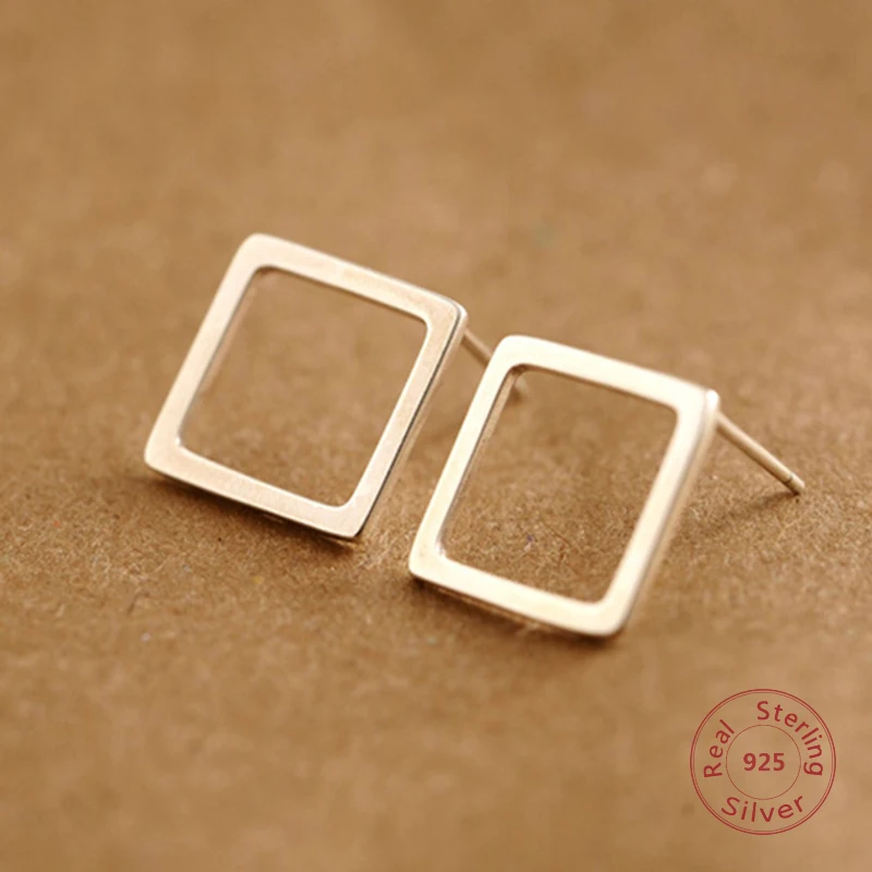 

2019 Hot Sale 100% 925 Sterling Silver Jewelry Big Hollow Square Geometry Stud Earrings for Women