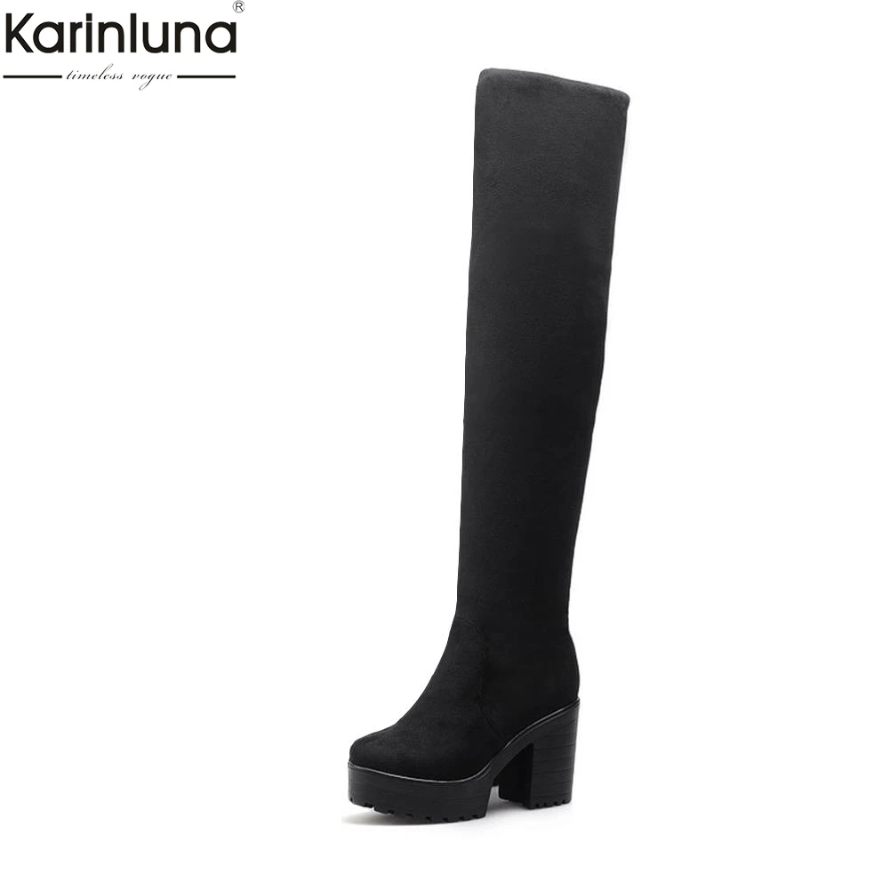 

KARINLUNA brand new wholesale big size 34-43 women shoes over the knee Boots slip on platform square high heel Boots shoes woman