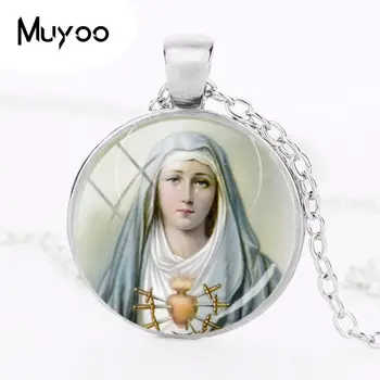 

2018 New Seven Sorrows Of Mary Necklace Our Lady Of Sorrows Pendant Round Art Photo Jewelry Glass Dome Necklaces HZ1