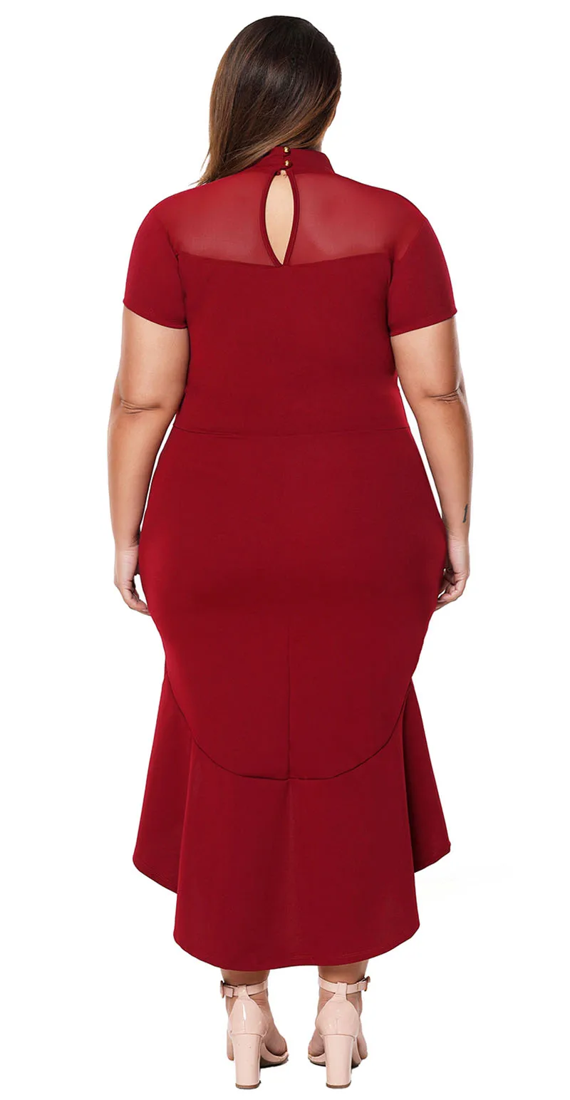Burgundy-Mesh-Insert-Ruffled-Hi-low-Hem-Curvy-Dress-LC61661-3-5