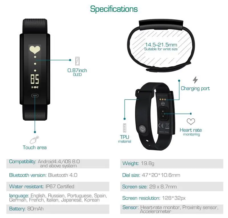 Zeblaze Arch Plus Smart Wristband Bracelet 