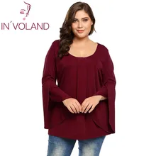 IN'VOLAND/женские футболки больших размеров; топы; сезон весна-осень; свободные пуловеры Vintgae; плиссированная футболка-туника; футболки выше размера d