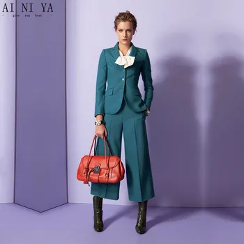 

New 2019 fashion turquoise straight trousers formal pant suits for weddings womens business suits female trouser suits