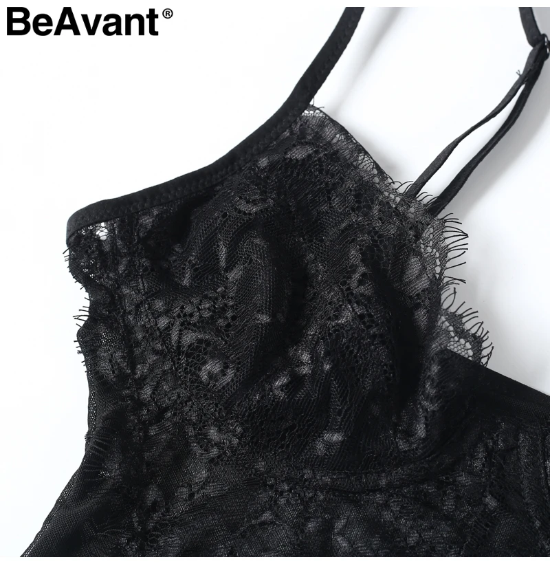 BeAvant перспективный кружевной комбинезон с открытой спиной, Женский облегающий черный комбинезон с бахромой, Летний комбинезон