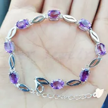 Натуральный настоящий браслет-цепочка с аметистом,, стильный браслет в виде листьев из стерлингового серебра 925 пробы, 0.85ct* 8 шт, драгоценный камень B1951705