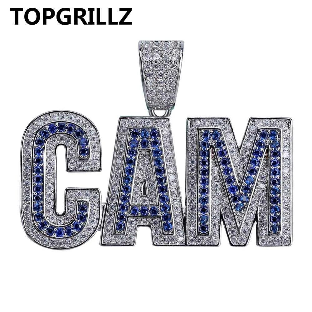 TOPGRILLZ Bubble Letters CAM Necklace & Pendant With Tennis Chain Men's Hip Hop Gold Silver