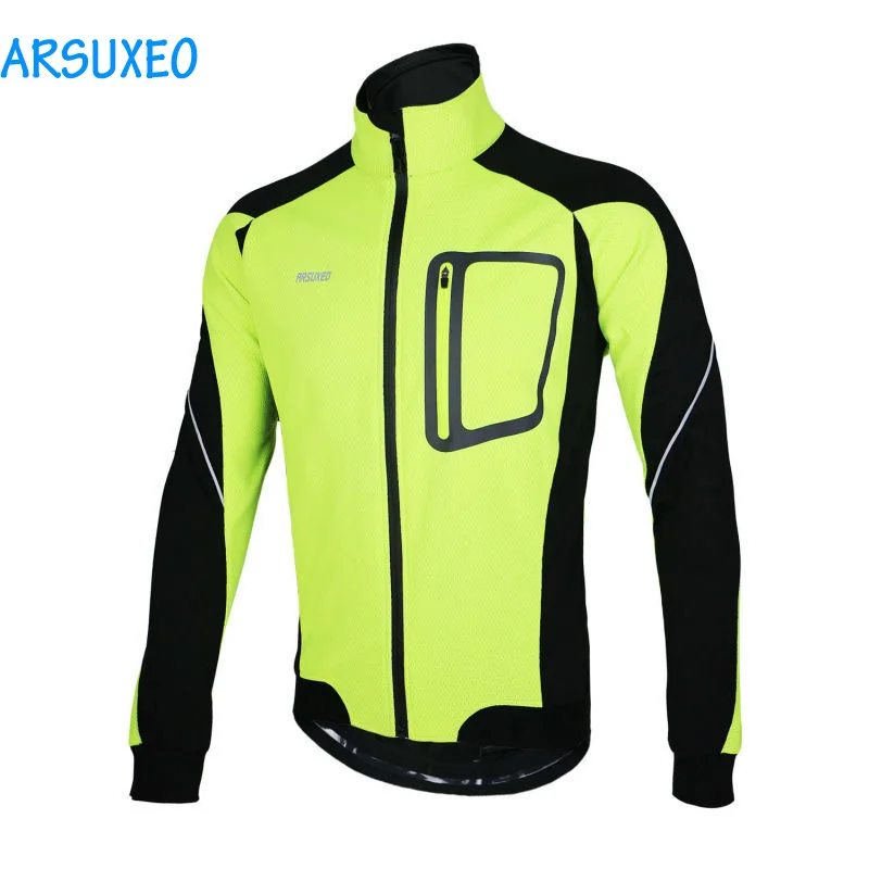 ФОТО ARSUXEO Winter Warm Up Thermal Fleece  Cycling Jacket Bike Bicycle MTB Jacket Windproof Waterproof Breathable Reflective Jacket
