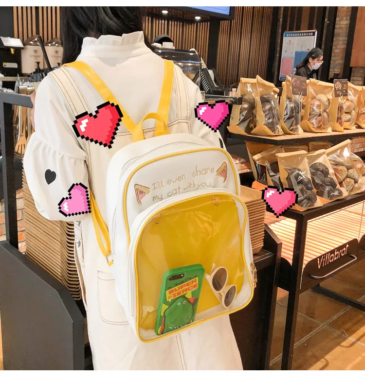 Водонепроницаемый прозрачный ПВХ кошачьими ушками женский рюкзак Harajuku школьные сумки для девочек-подростков ITA сумка ноутбук рюкзак