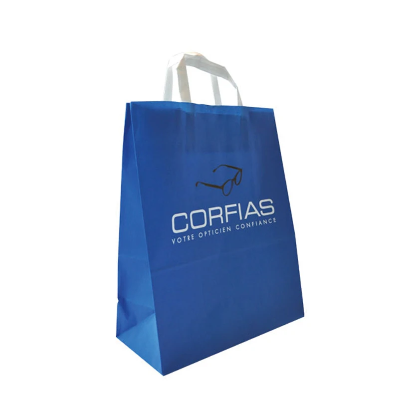 flat handle white kraft paper bags with printed logo