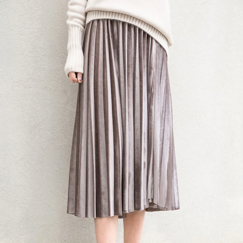 Bella philosophy зимняя женская длинная юбка винтажная Женская плиссированная бархатная юбка с высокой талией до середины икры размера плюс S-6XL