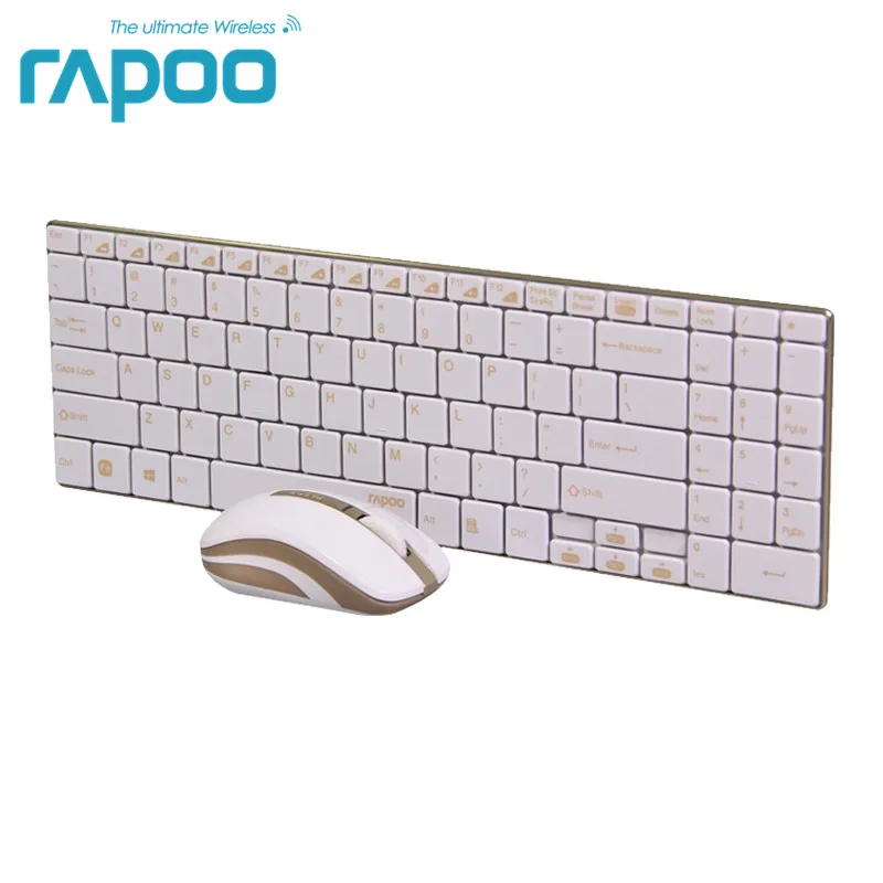 

Original Rapoo 9160 Ultra-Thin Wireless Keyboard Mouse Combo 2.4G Wireless Mouse for Apple Keyboard Style Mac Pc Gold