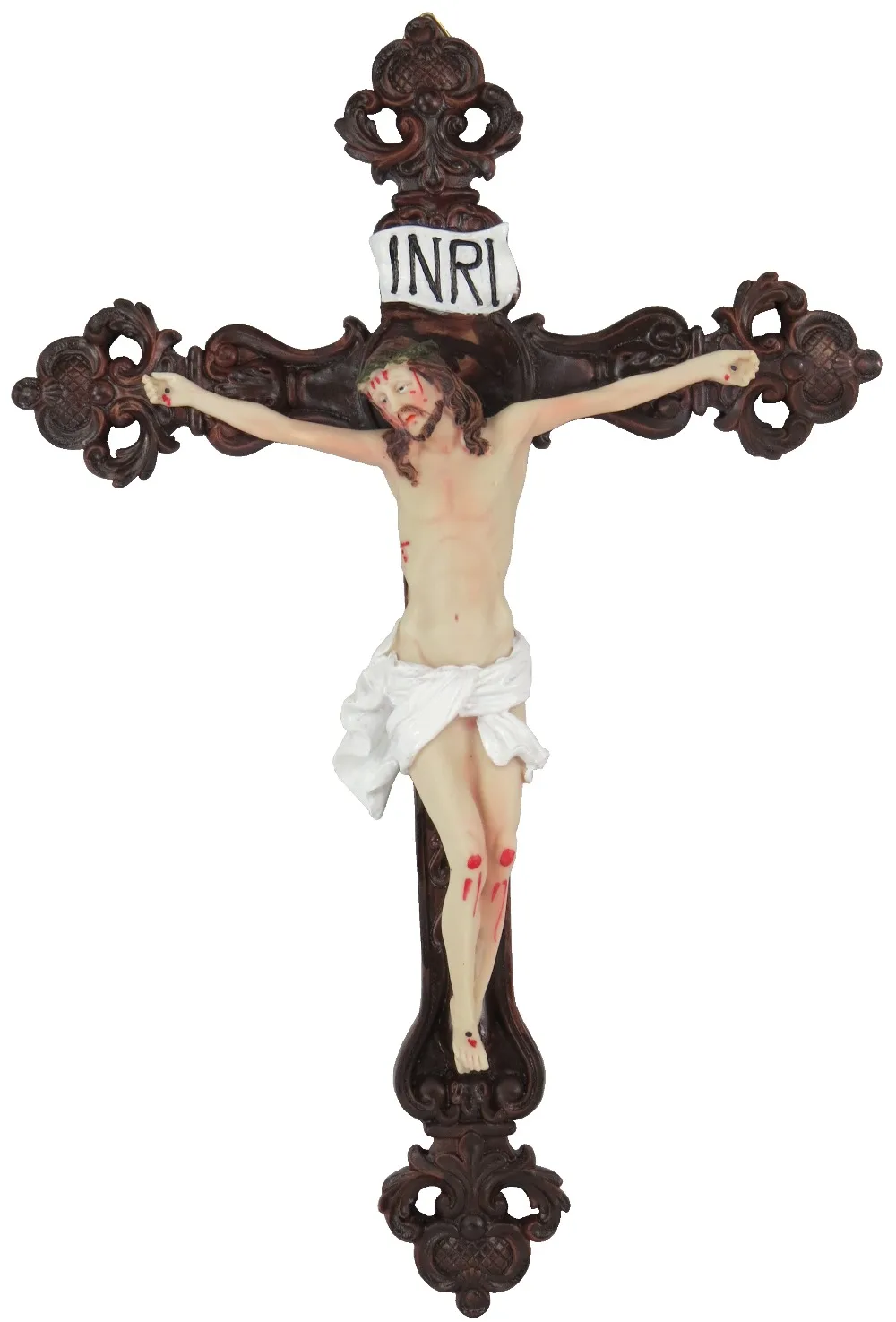 Hankroi 17.5 Inches Resin Wall Crucifix Jesus Christ on INRI Cross Hand painted Home Chapel Decor