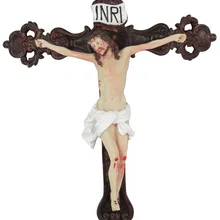 Hankroi 17.5 Inches Resin Wall Crucifix Jesus Christ on INRI Cross Hand painted Home Chapel Decor
