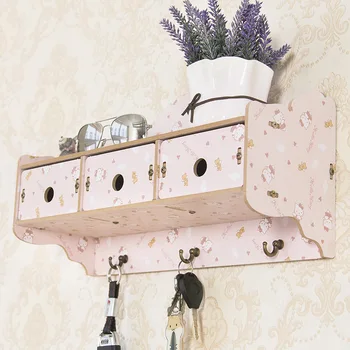 

Hot Sale Wooden Wall Storage Rack Wall-mounted with Hook Storage Box Children's Room Wall Decoration Free Punching Storage Shelf