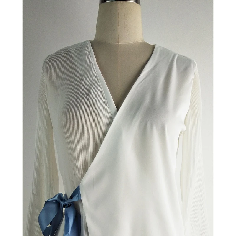 Высокое качество Новые модной Топы Для женщин с длинным рукавом рюшами Шифоновая Блузка Топы