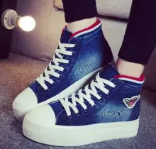 Free shipping summer heavy-bottomed high-top lace denim shoes muffin bottom canvas shoes student