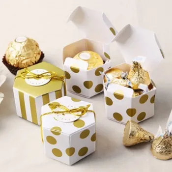 

New30pcs Mini diy Lovely Gold Round Dot Gold Striped Paper Candy Boxes For Baby Shower gift box Birthday Wedding Party Favor Box