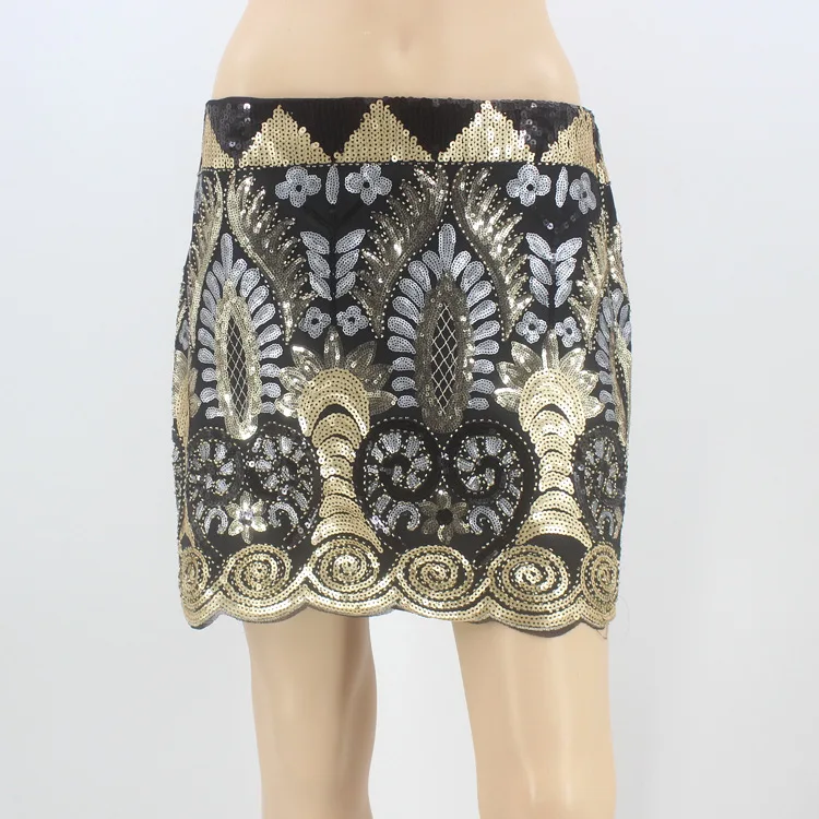 Cakucool/Женская мини-юбка с блестками в стиле ретро, винтажное с отделкой бусинами, юбка-карандаш с высокой талией и цветочным узором, роскошные шикарные облегающие Облегающие юбки