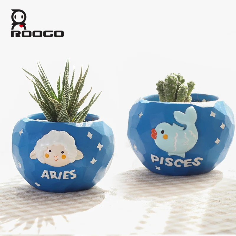 

Roogo mini blue 12 constellations flowerpot landscape plant bonsai succulent pots desk garden yard decoration best gift items