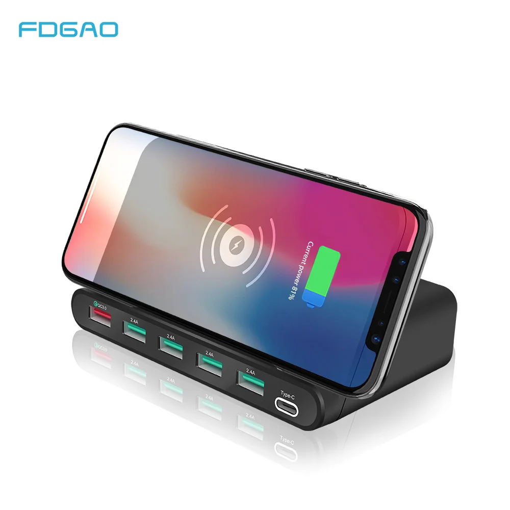 

FDGAO Quick Charge 3.0 USB Charger Adapter Fast Qi Wireless Charging Dock Station Type C PD For iPhone X Samsung Xiaomi Huawei