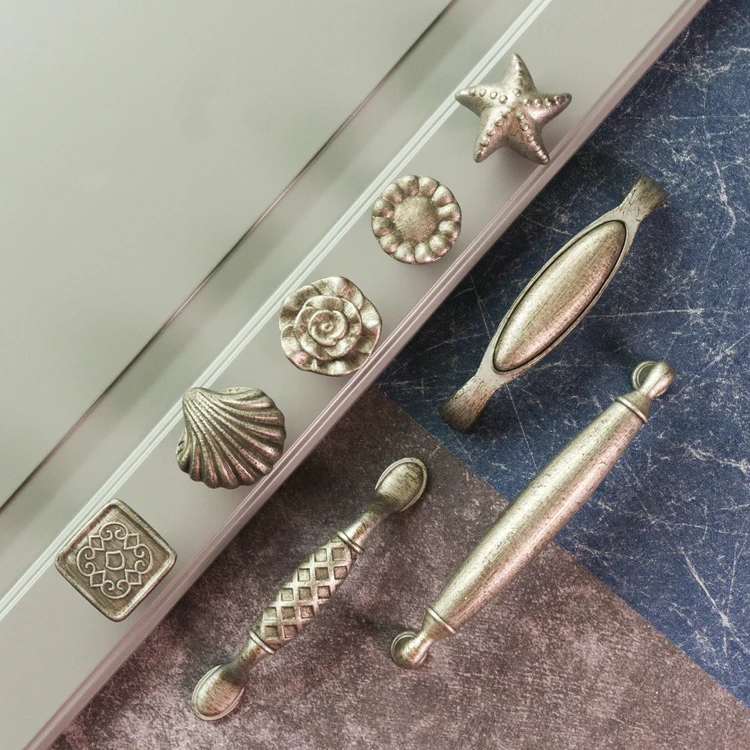 

1x Vintage Rural Style Zinc Alloy Door Drawer knobs Mediterranean Furniture Hardware Cabinet Door Handles Antique Pull Knobs