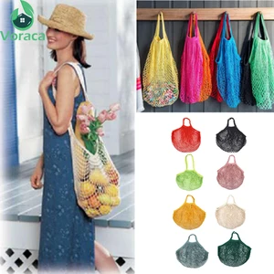 1 шт., 50*35*0,5 см, многоразовая сумка для покупок из разноцветного хлопка, сумки для продуктовых продуктов, Сетчатая Сумка для экологичного рынка, Сетчатая Сумка-тоут, подвесная сумка - изображение
