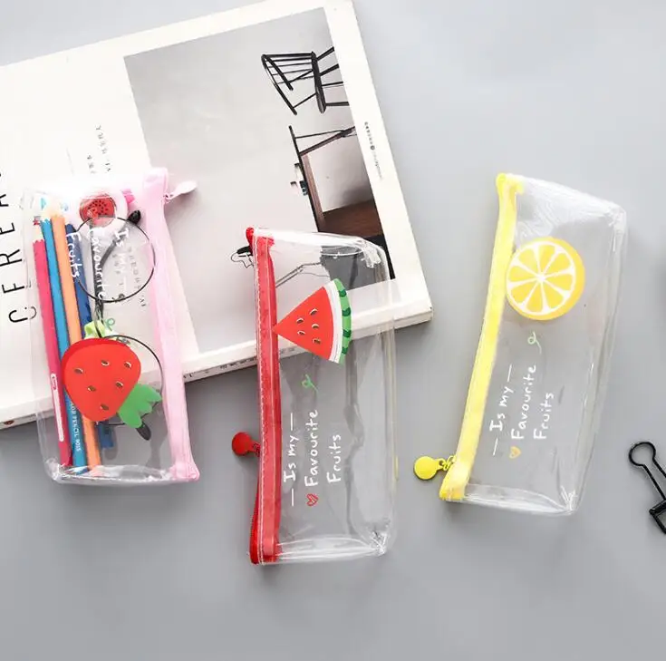 

1 Pc Kawaii Pencil Case Fruit Transparent PVC Makeup Case School Pencil Box Pencilcase Pencil Bag School Supplies Stationery