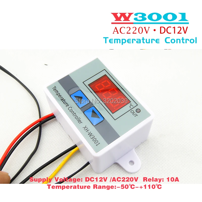 

10A 12V 24V 220VAC Digital LED Temperature Controller XH-W3001 for Arduino Cooling Heating Switch Thermostat NTC Sensor